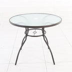 Mesa redonda de exterior Basic con sobre de cristal templado y estructura metálica gris