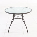 Mesa redonda de exterior Basic con sobre de cristal templado y estructura metálica gris