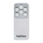Mando a distancia para ventilador Habitex con botones de encendido, velocidad, temporizador y oscilación.