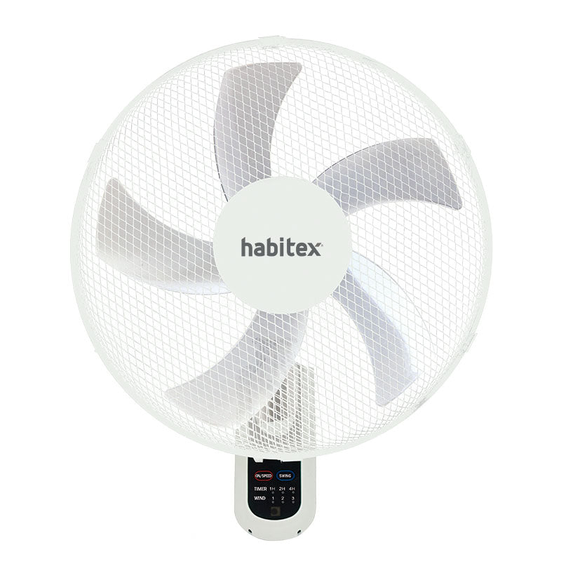 Ventilador de pared Habitex VTP-114 blanco con rejilla metálica y panel de control LED frontal