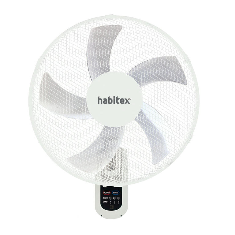 Ventilador de pared Habitex VTP-114 blanco con rejilla metálica y panel de control LED frontal