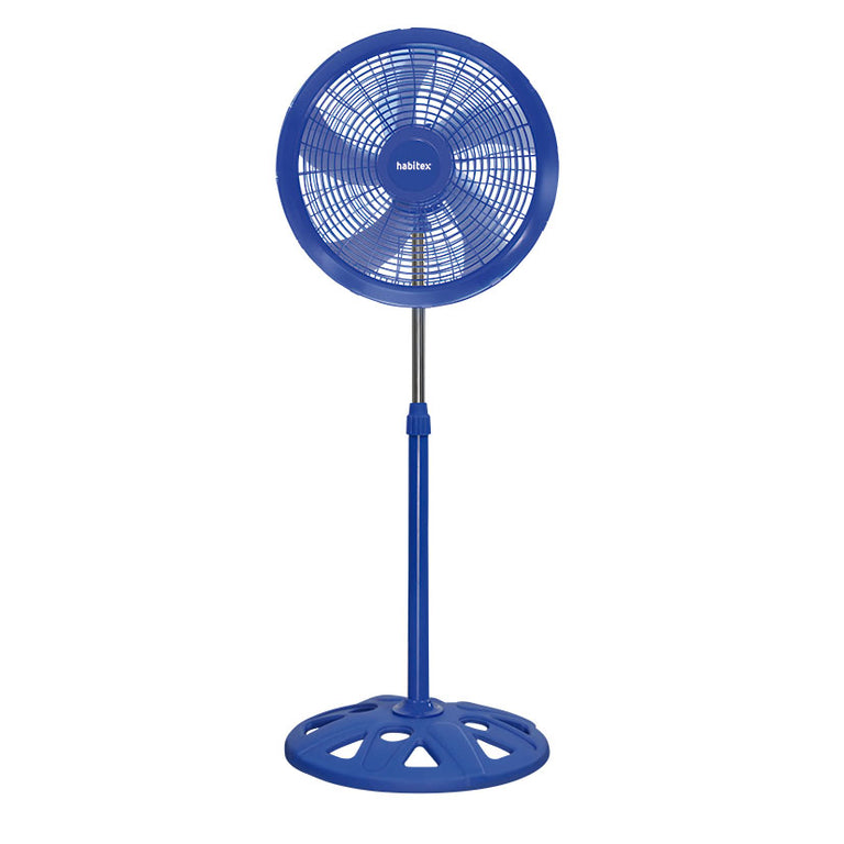 Ventilador de pie HABITEX VI-09 azul con hélice de 5 aspas y base redonda estable