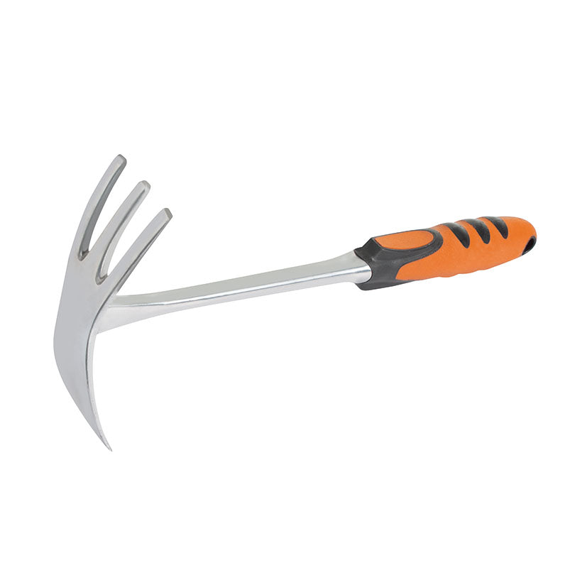 Azadilla de mano con horquilla LISTA de aluminio para cavar y airear la tierra en jardines y macetas.