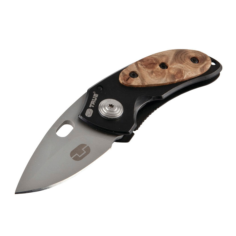 Navaja TRUE Jacknife abierta con hoja de acero inoxidable 420 y mango de madera de olivo