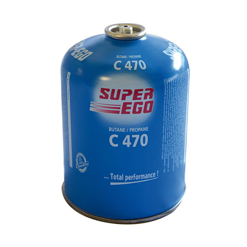 Cartucho de gas SUPER-EGO C470 mezcla butano propano 450g con rosca 7/16 para sopletes y camping