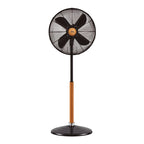 Ventilador de pie UFESA Masachusets negro con detalles en madera vista frontal