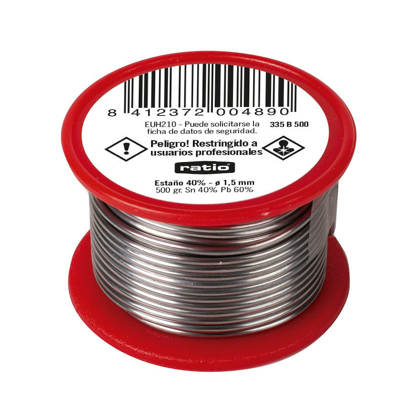 Bobina de estaño RATIO 40% Sn de 1,5 mm y 500 g para soldadura profesional.