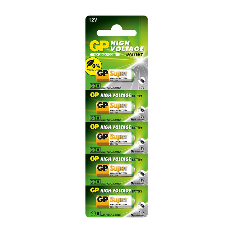Blíster de 5 unidades de pilas alcalinas GP High Voltage 23A 12V para mandos a distancia y alarmas