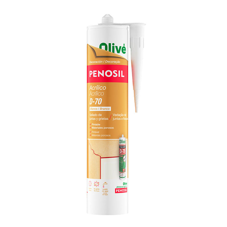 Cartucho de sellador acrílico Penosil D-70 blanco de 300ml para sellado de juntas y grietas en interiores y exteriores