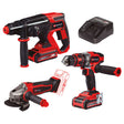 Kit Einhell 18V: Martillo, Amoladora y Taladro + Baterías
