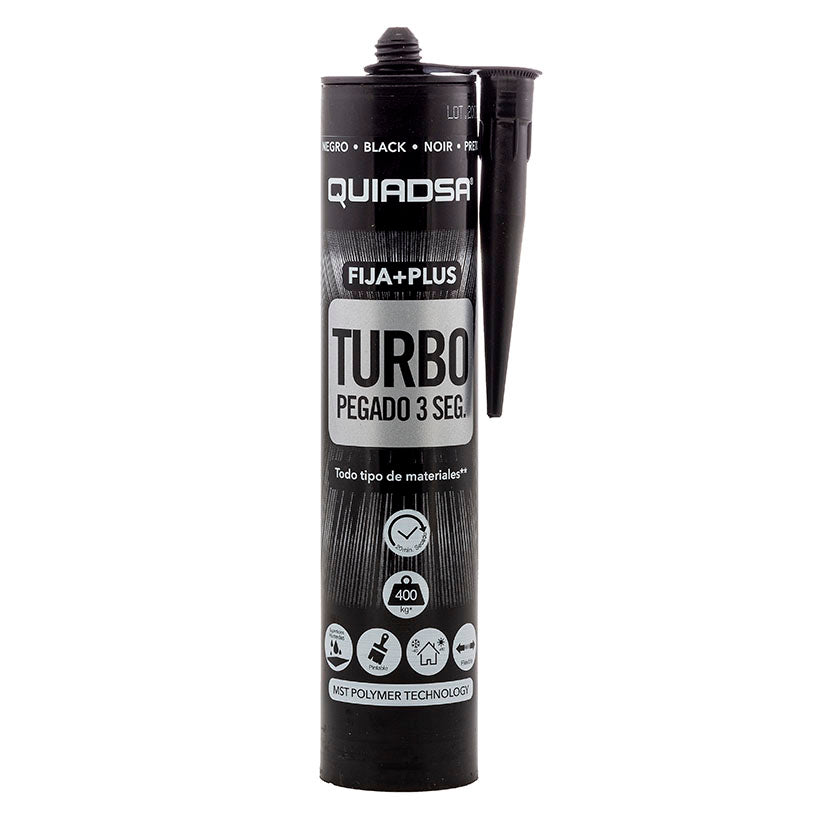 Cartucho Quiadsa Fija Plus Turbo color Negro 290ml pegado elástico