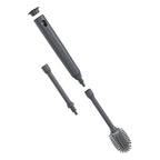 Componentes desmontables del cepillo limpiabotellas Metaltex mostrando sistema de rosca ajustable.