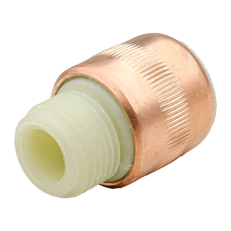 Manguito antielectrólisis MT con rosca macho de poliamida y funda de cobre para instalaciones de agua