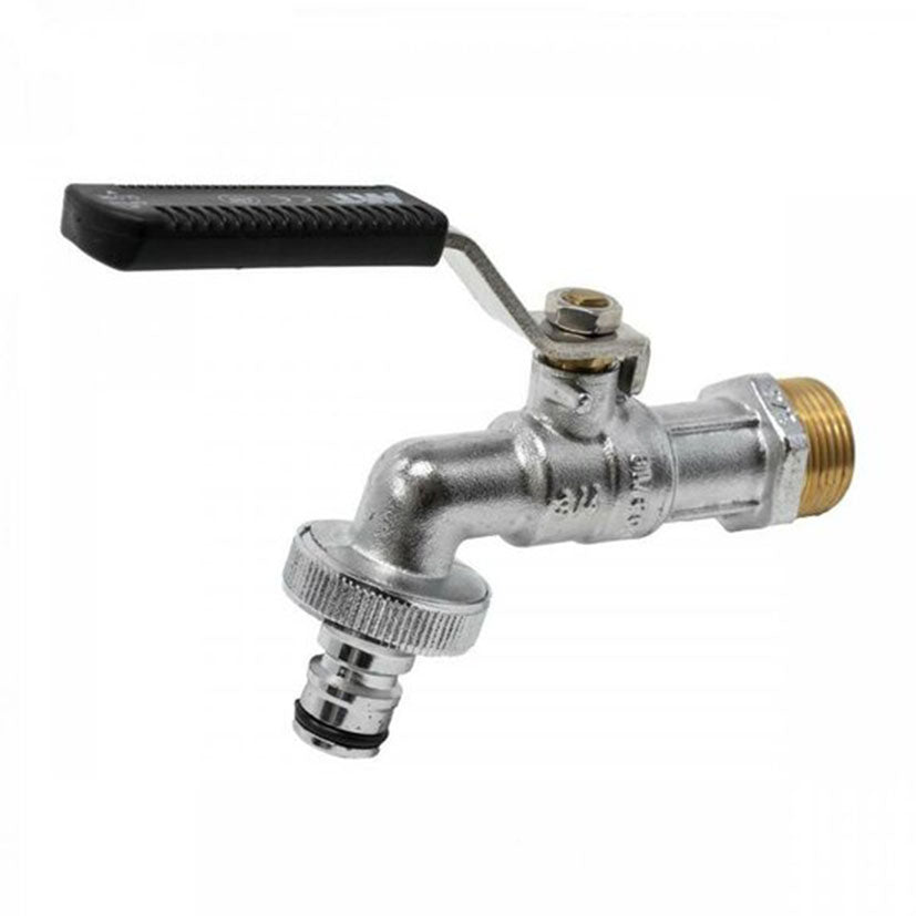Grifo de jardín curvo MT con palanca negra de acero inoxidable y conector rápido para manguera