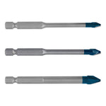 Set de tres brocas Bosch Expert HEX-9 HardCeramic de diferentes diámetros con punta azul de carburo.