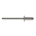 Remache de aluminio con cabeza ancha de 14mm y vástago de acero cincado sobre fondo blanco.