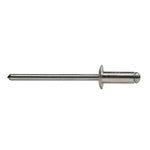 Remache de aluminio con cabeza ancha de 14mm y vástago de acero cincado sobre fondo blanco.