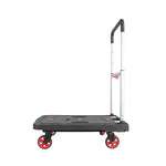 Perfil lateral de la carretilla rodante RATIO con base de transporte antideslizante de 135kg de capacidad.