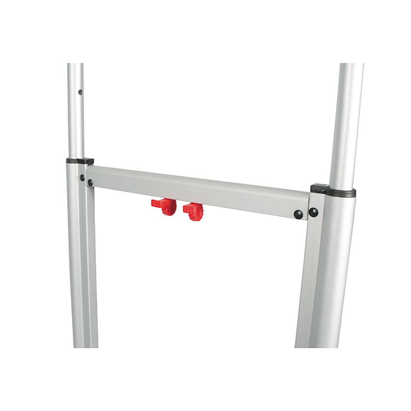 Detalle del sistema de plegado y mango ajustable de la carretilla plataforma profesional RATIO.