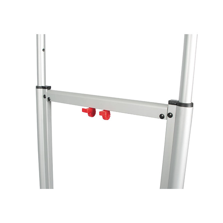 Detalle del sistema de plegado y mango ajustable de la carretilla plataforma profesional RATIO.