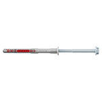 Taco Fischer DuoXpand con tornillo hexagonal y cuerpo bimaterial gris y rojo de alta resistencia.