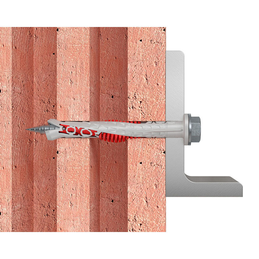 Demostración de anclaje Fischer DuoXpand en ladrillo hueco con expansión adaptativa de seguridad.