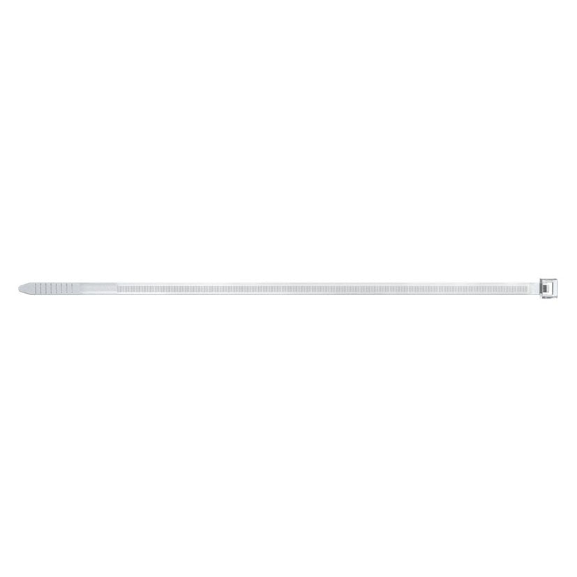 Brida de nylon Fischer BN transparente con cierre de seguridad dentado para cables y tuberías.