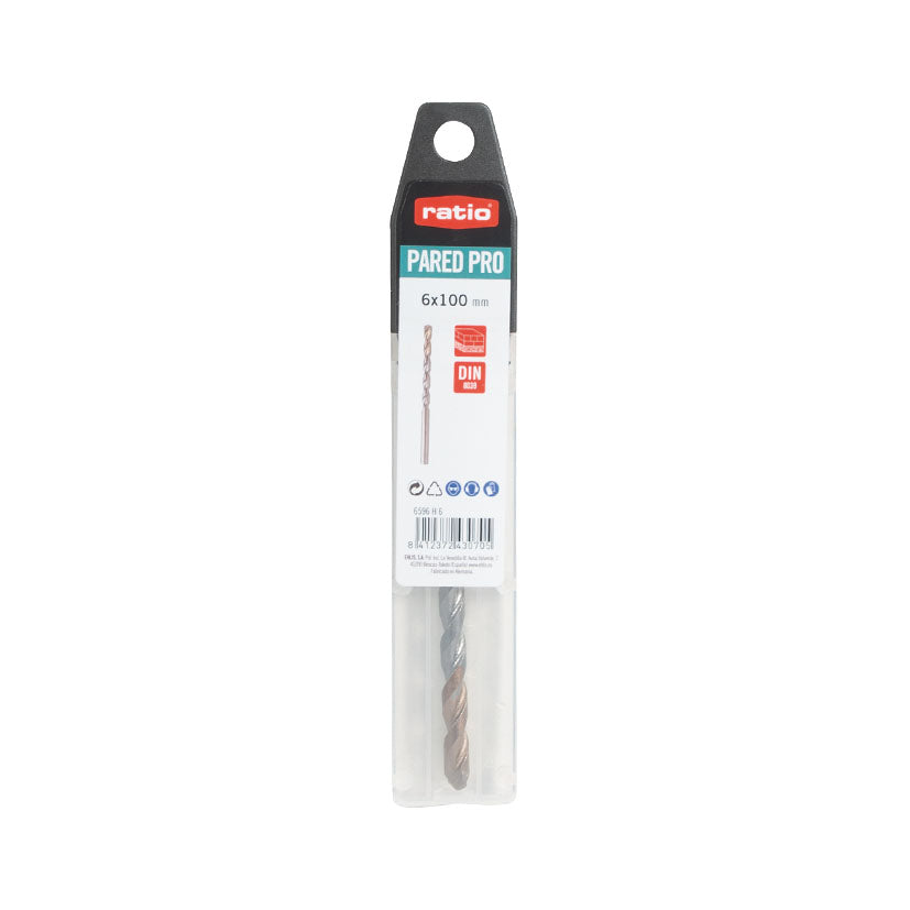 Empaque individual de broca para pared profesional RATIO de 6x100 mm con certificación DIN 8039.