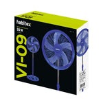 Caja de embalaje del ventilador HABITEX VI-09 de 55W con detalles de potencia y modelo