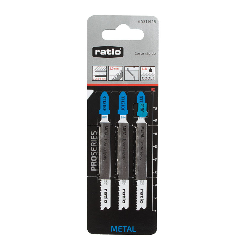 Pack de 3 hojas de sierra de calar RATIO ProSeries RT121BF en blíster original.