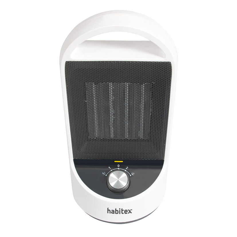 Perspectiva superior del calefactor Habitex AH-33 con detalle del mando de 2 velocidades y temporizador