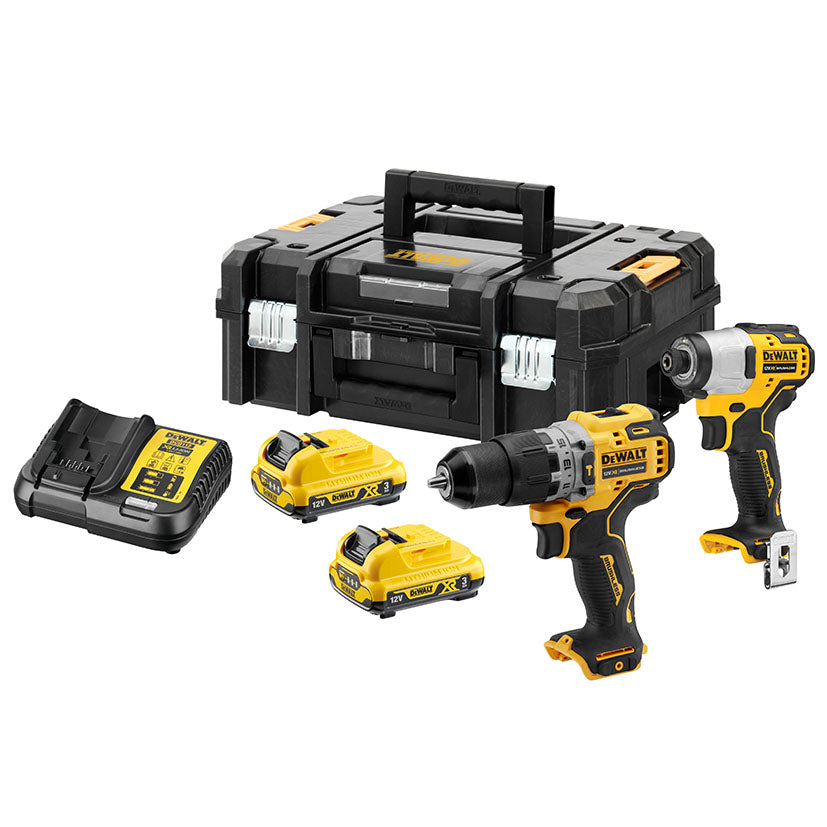 Kit DEWALT DCK2111L2T con taladro percutor, atornillador de impacto, 2 baterías 12V 3Ah y maletín TSTAK II.