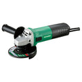 Amoladora angular compacta HiKOKI de 125mm con interruptor lateral y diseño ergonómico verde y negro.