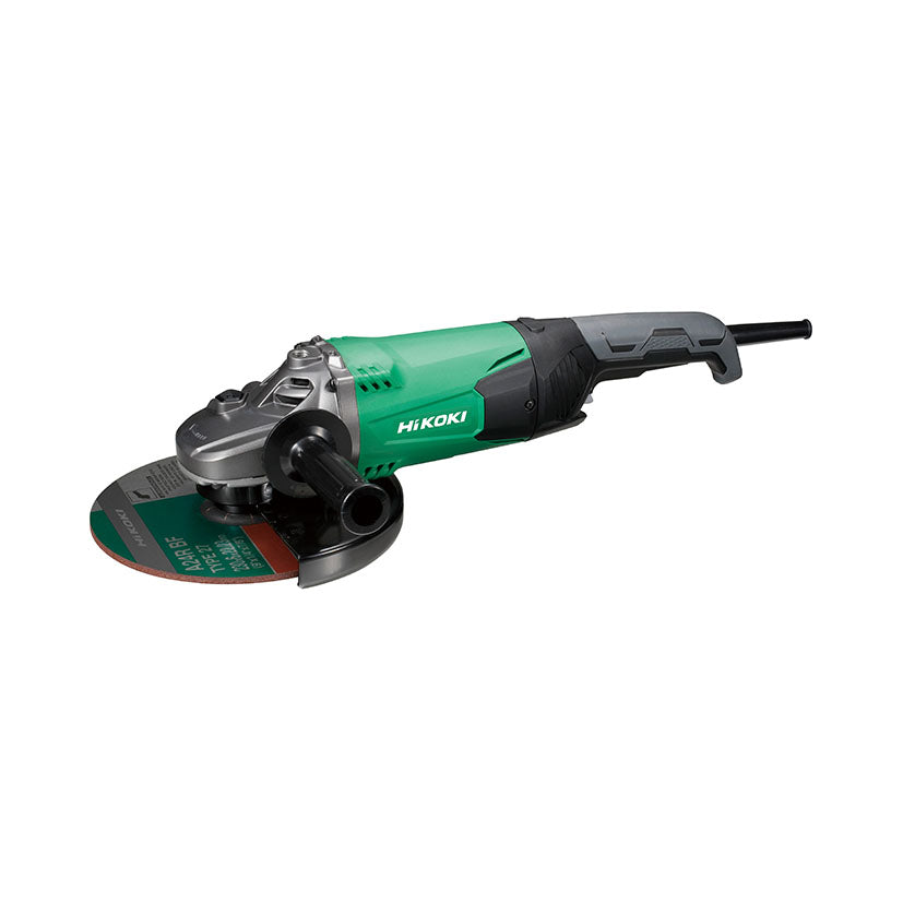 Amoladora de gran formato HiKOKI de 230mm y 2200W con empuñadura trasera cerrada para mayor control.