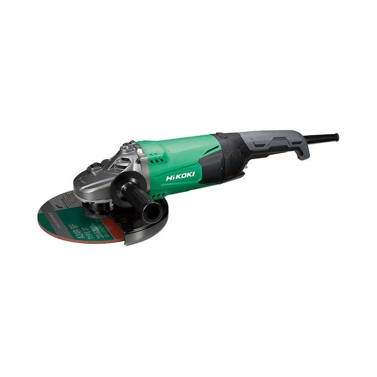 Amoladora de gran formato HiKOKI de 230mm y 2200W con empuñadura trasera cerrada para mayor control.