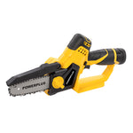 Mini motosierra a batería Powerplus POWXG1040 de 12V con espada de 100mm para poda con una mano.
