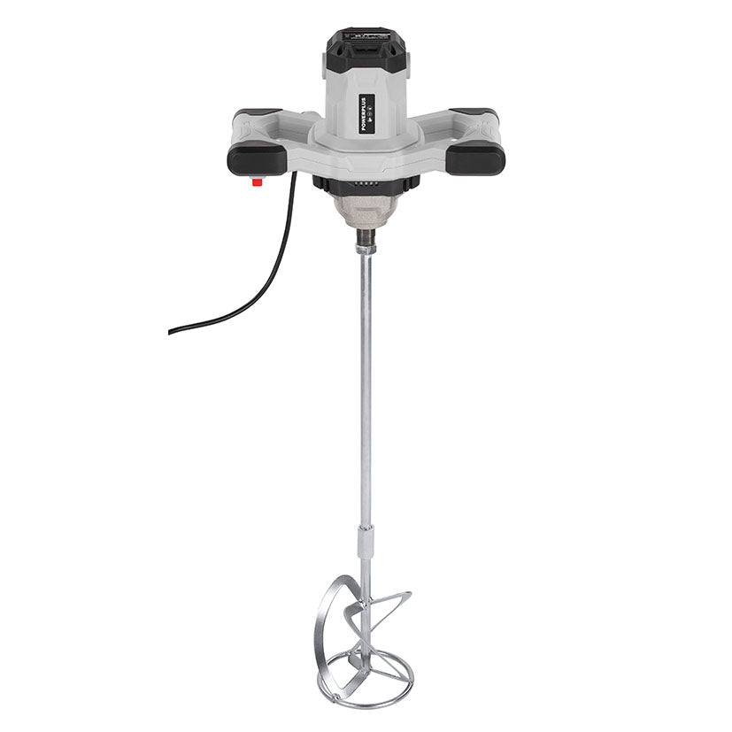 Mezclador eléctrico Powerplus 1050W con varilla de 120mm y doble empuñadura ergonómica.