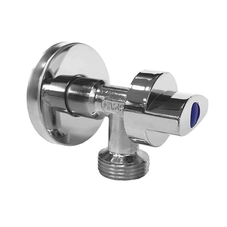 Grifo para lavadora a 90 grados serie América STH con indicador azul y eje anticalcáreo.