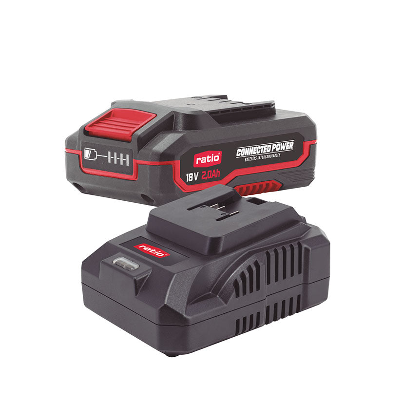 Pack de batería 2.0Ah y cargador compatible con martillo rotativo RATIO.