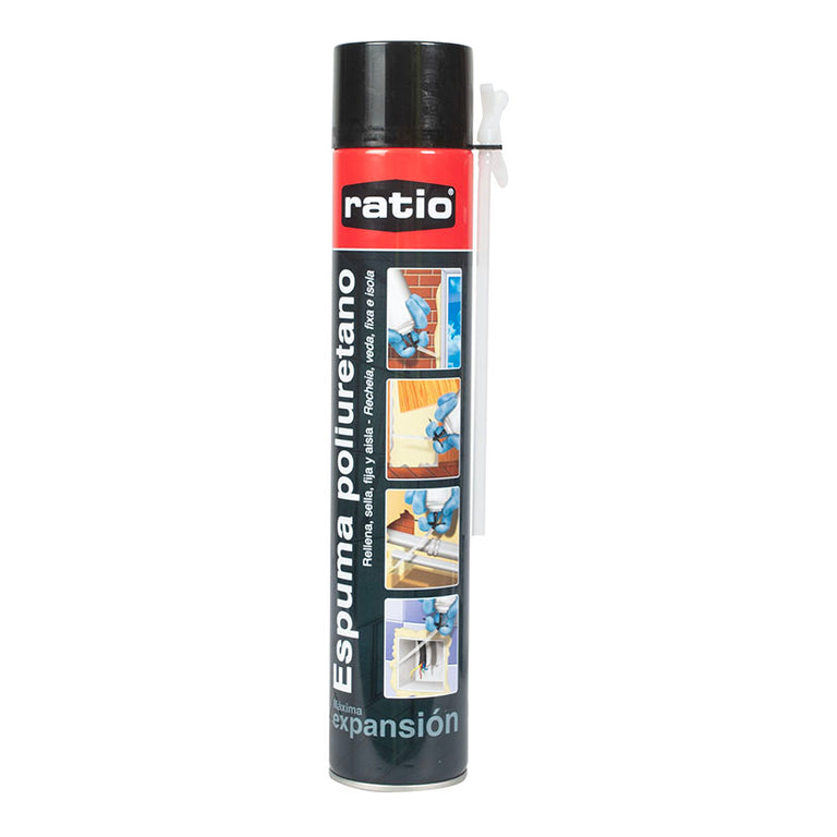 Bote de espuma de poliuretano RATIO en aerosol con cánula, 750ml, para relleno de juntas y grietas.