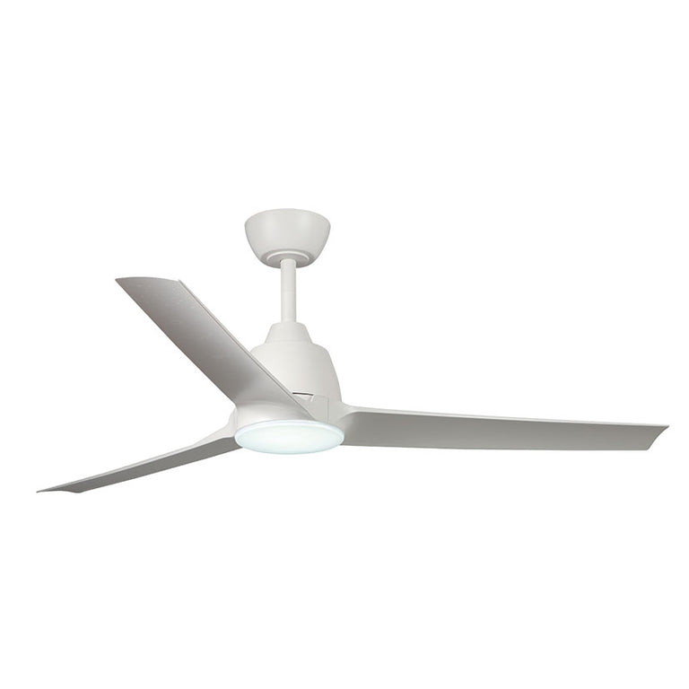 Ventilador de techo Habitex 530NW blanco con luz LED y 3 aspas de diseño aerodinámico.