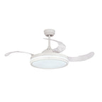 Ventilador de techo Habitex blanco con aspas plegables desplegadas y diseño minimalista.