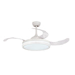 Ventilador de techo Habitex blanco con aspas plegables desplegadas y diseño minimalista.