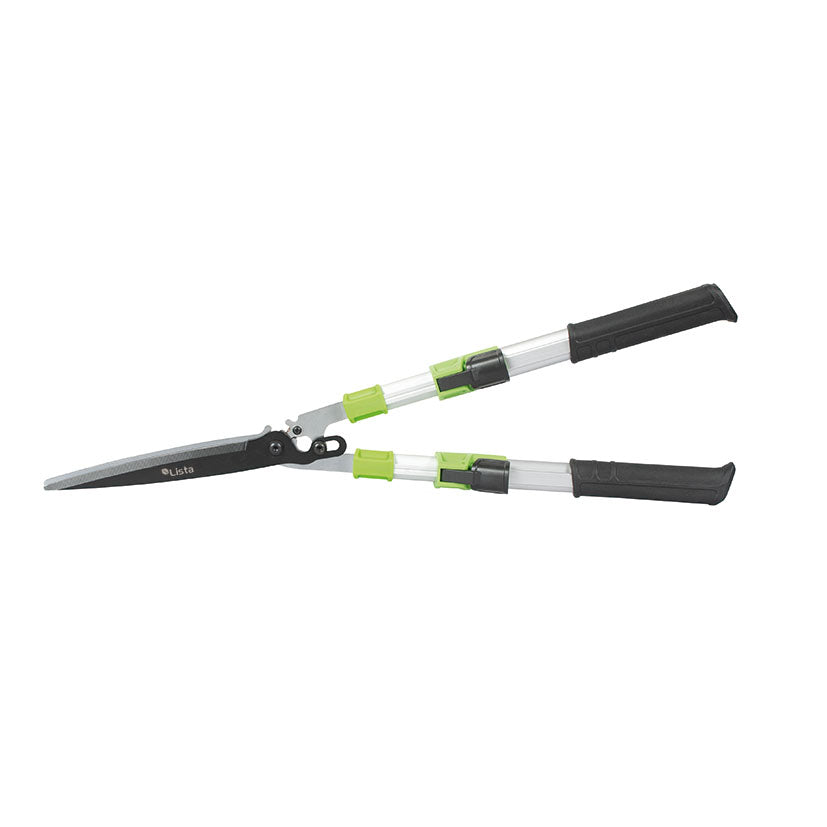 Cizalla para setos LISTA ForceGear abierta mostrando el mecanismo de desmultiplicación de fuerza.