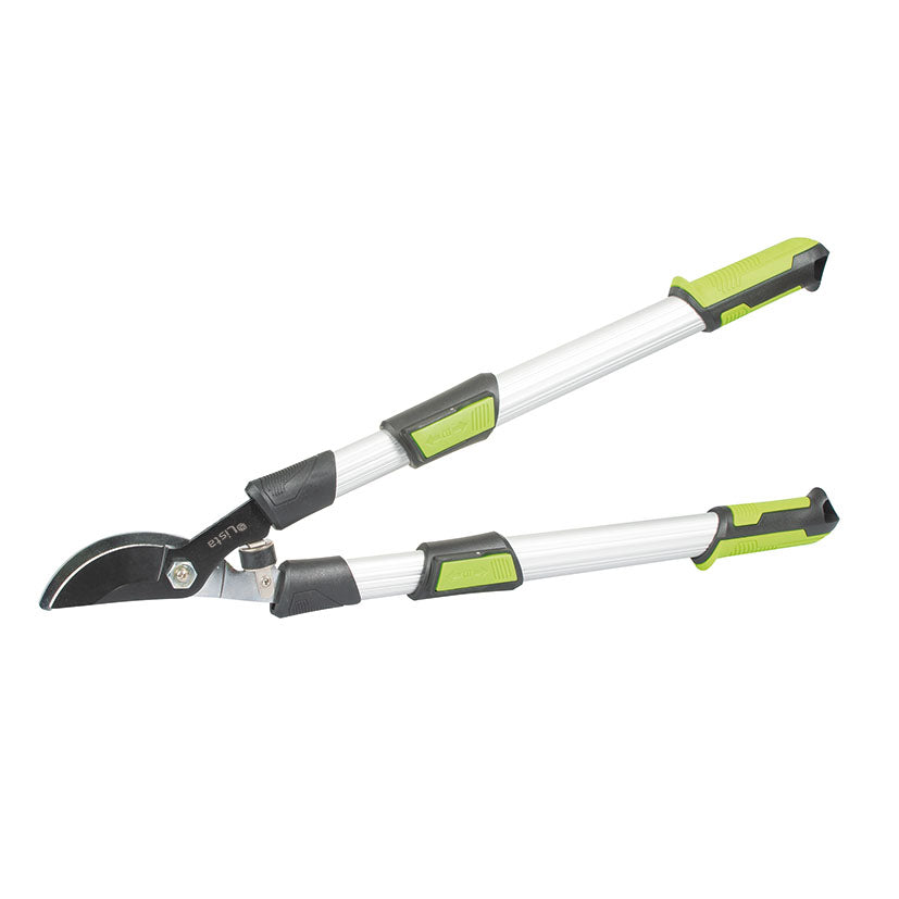 Tijera podadora telescópica Lista 7390 con brazos de aluminio y mangos ergonómicos verdes.