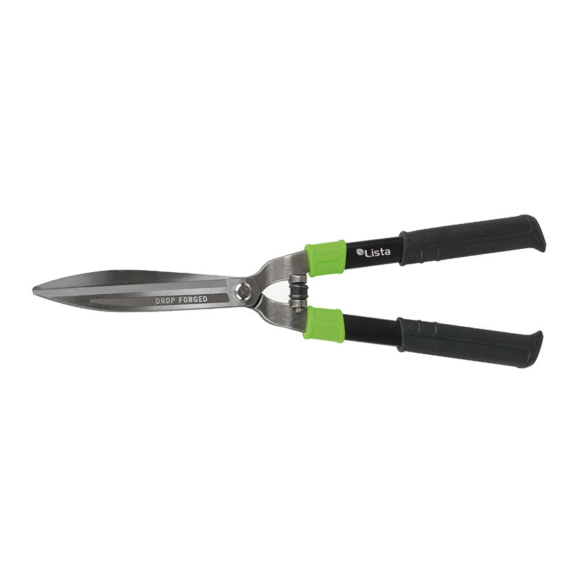 Tijera cortasetos LISTA 7692N de 58 cm con hojas de acero forjado y mangos ergonómicos negros y verdes.