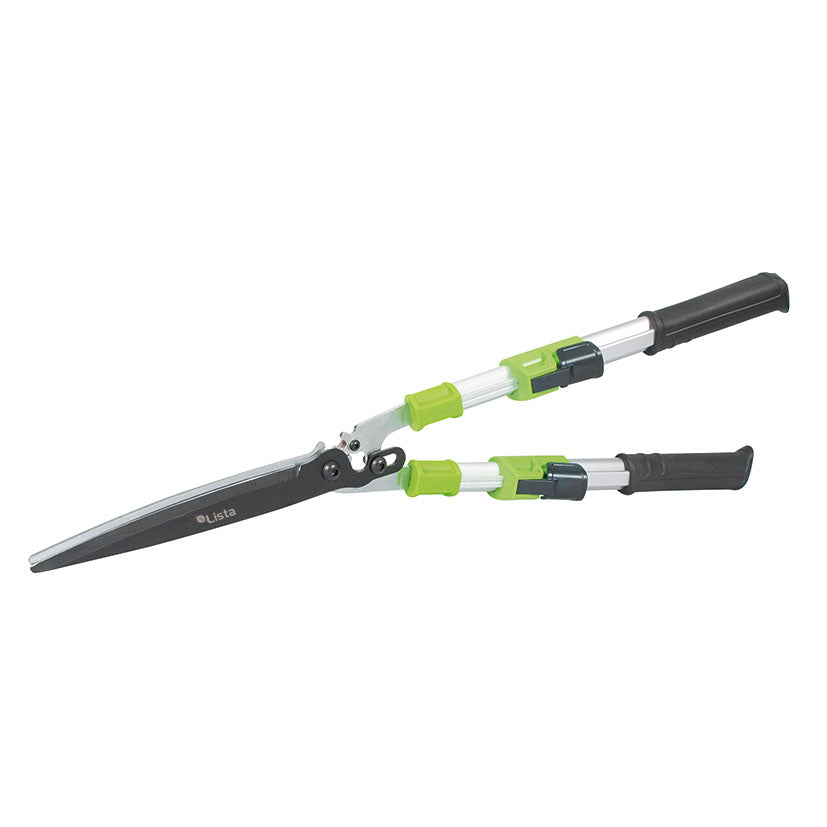 Tijera cortasetos telescópica LISTA ForceGear con hojas de acero de 26 cm y mangos de aluminio.