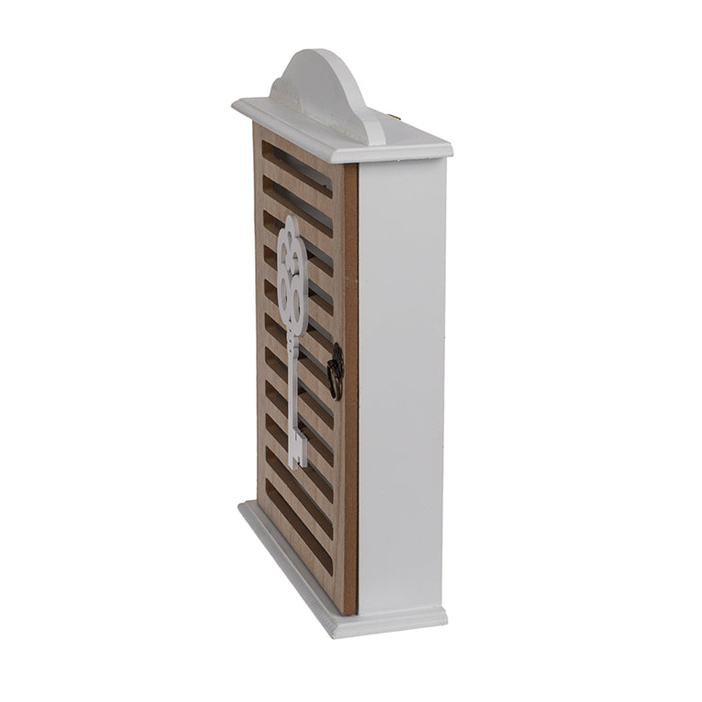 Vista lateral de armario para llaves de madera estilo rústico para pared