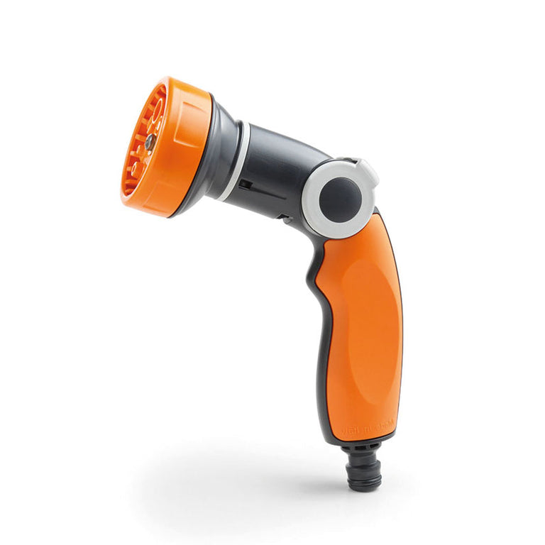 Pistola de riego LISTA Water Cycle con cabezal multichorro de 8 posiciones y mango ergonómico naranja