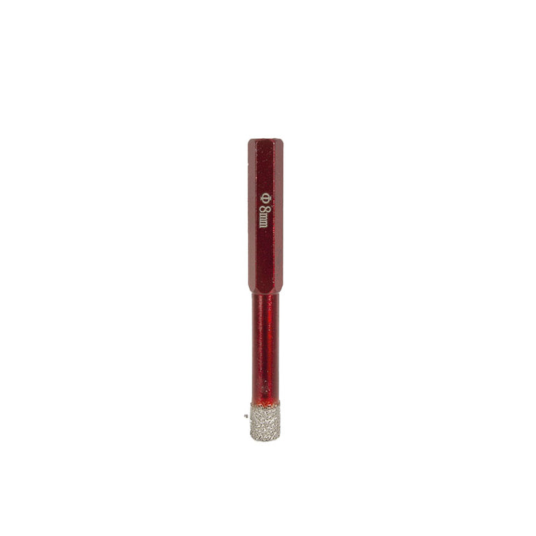 Sierra de corona diamante RATIO 8mm para taladro, cuerpo rojo con punta de diamante.